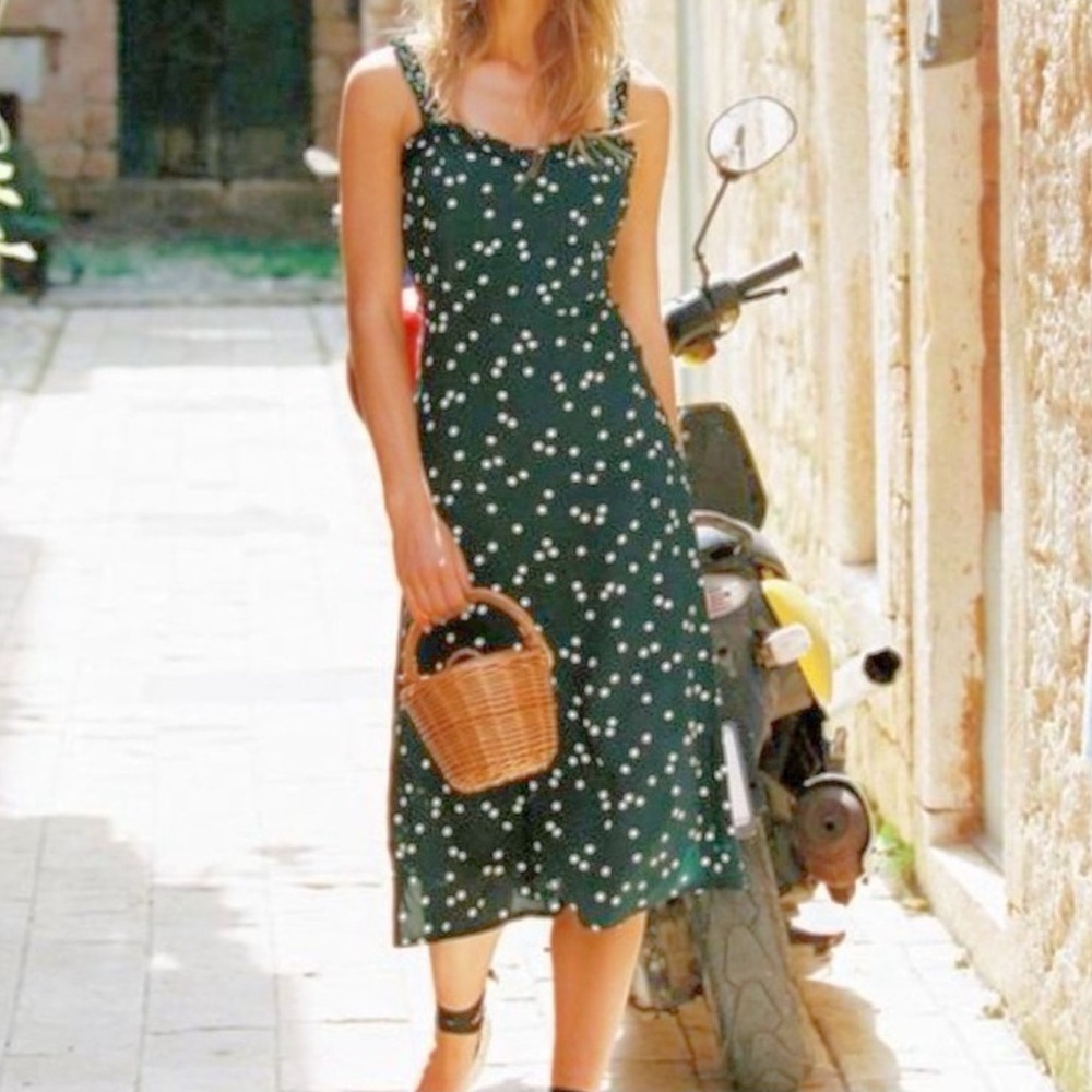 Faithfull The Brand Gizele Midi Dress in Green Linnea Dot